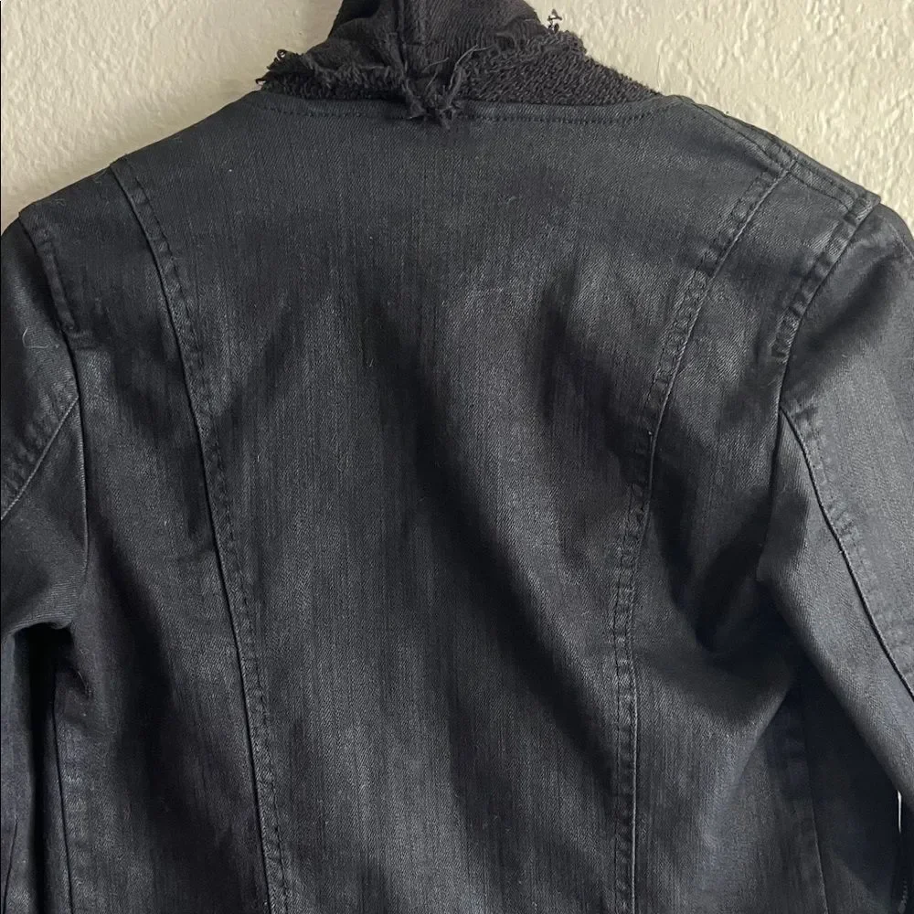 NWOT Free People Front Draped Coated Denim Moto Jacket Black size 2 - Picture 7 of 14